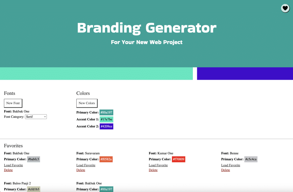 Screenshot of branding generator web app